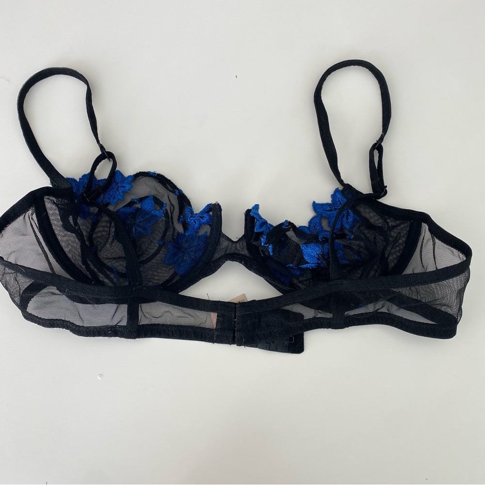 Vintage‎ La Perla Sheer Black Bra Blue Appliqués - Picture 5 of 9